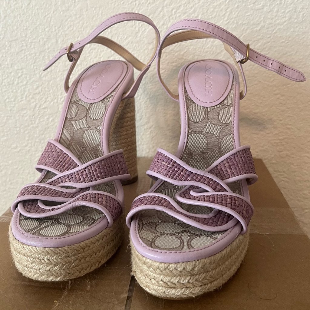 Coach Lavender Woven Espadrille Wedge Sandals